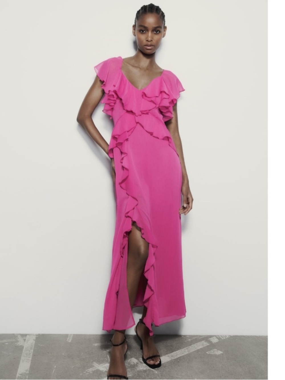 Zara Blogger Favorite Ruffled Pink Slip Dress Small